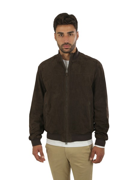 Giubbino Canali in Pelle Scamosciata Testa di Moro